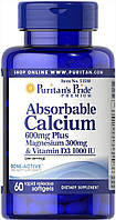 Абсорбируемый кальций плюс магний и витамин D3 Puritan's Pride Absorbable Calcium 600mg plus GG, код: 8065780