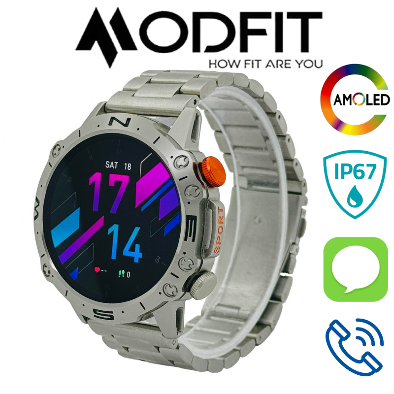 Чоловічий смарт годинник з амолед екраном Modfit Combat Silver
