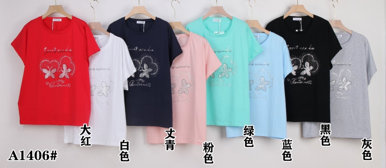 Жіноча футболка бавовна зі стразами розмір батал 58 Мікс (від 5 шт.)