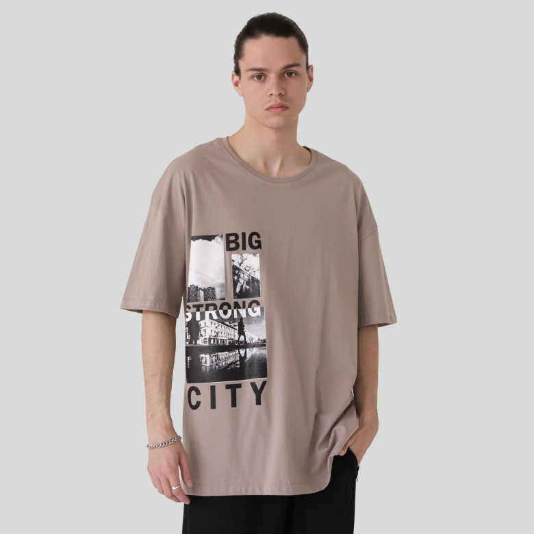 Футболка чоловіча GBI "City" оверсайз лонг Бежевий р.S/М (14039)