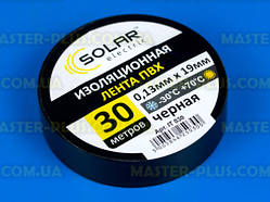 Ізоляційна стрічка чорна Solar 19мм 30м, ПВХ, для електропроводів, висока клейкість