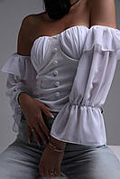 Оригинальный женский топ с чашками на груди и спущеными рукавами 42-44 44-46