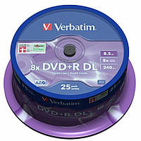 Диск DVD Verbatim 8.5Gb 8x CakeBox 25шт Matt Silver (43757) TO, код: 7419290