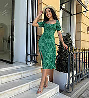 Женское платье с пышной юбкой с разрезом зеленый 42-46р