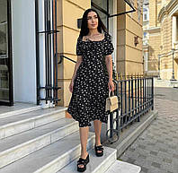 Женское черное платье с пышной юбкой с разрезом 42-46р