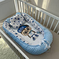 Кокон-позиціонер для новонароджених Baby Comfort Сова блакитний + подушечка