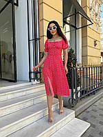 Платье женское красное с пышной юбкой с разрезом 42-46р