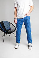 Джинсы мужские синие широкие с зауженным низом Стильные мужские джинсы с высокой талией качественные