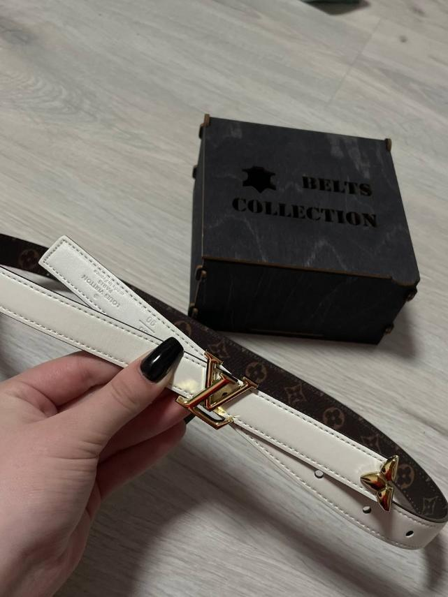 Ремінь жіночий шкіряний Louis Vuitton двосторонній білий, ширина 20 мм., 931570-1