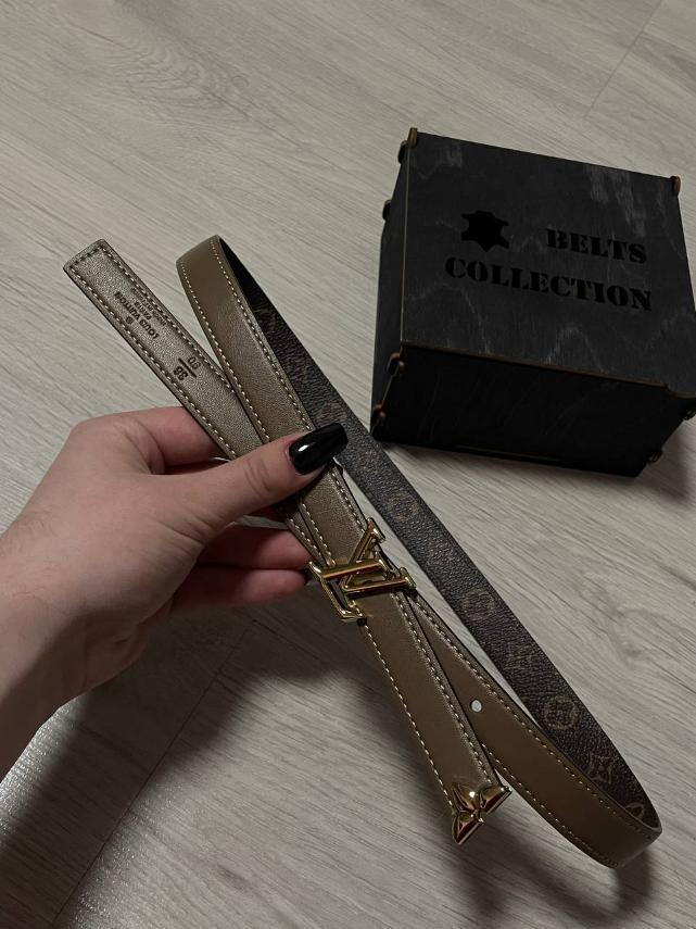 Ремінь жіночий шкіряний Louis Vuitton двосторонній капучіно, ширина 20 мм., 931570-1