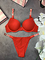 Комплект женский Victoria s Secret Model Буквы топ+трусики Красный kk013 L