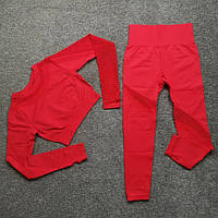 Спортивный костюм с перфорацией без пуш-ап (рашгард и леггинсы) красного цвета, размер S