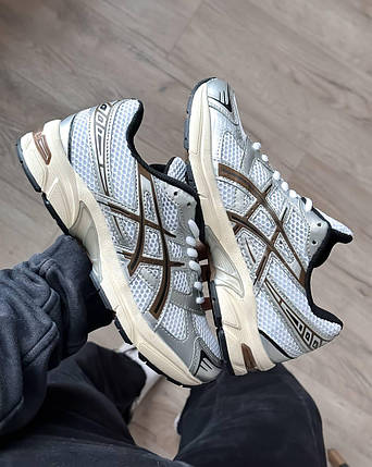 Жіночі кросівки Asics Gel 1130 White Silver Brown Взуття Асікс Гель 1130 білі кеди текстиль шкіра повсякденні демісезон, фото 1