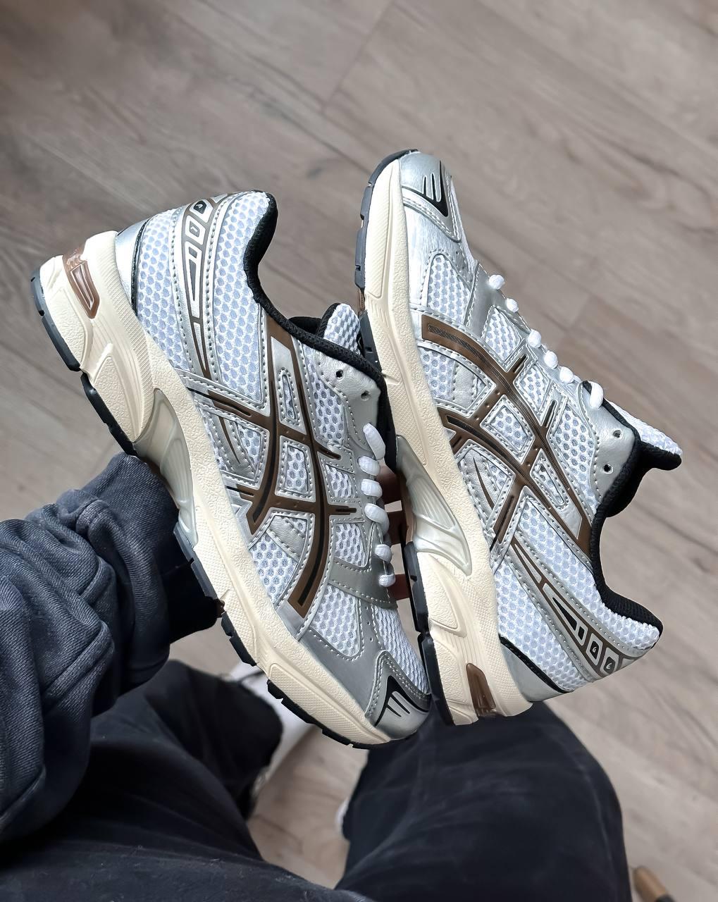 Жіночі кросівки Asics Gel 1130 White Silver Brown Взуття Асікс Гель 1130 білі кеди текстиль шкіра повсякденні демісезон