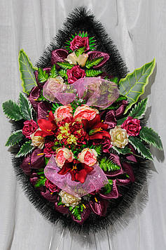 Вінок похоронний із штучних квітів (Маска еліт №2), розмір 140*60 см, доставка по Україні.