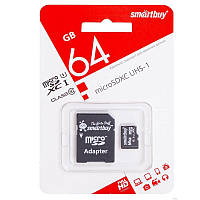 Карта памяти micro-SDXC 64Gb Smartbuy Class10 UHS-1 + SD adapter