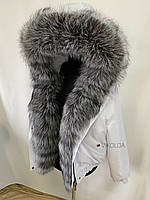 Женская зимняя куртка бомбер с натуральным мехом чернобурки с 42 по 58