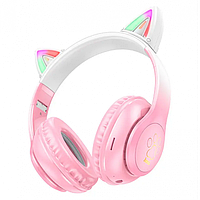 Наушники Hoco W42 Cat Ear Bluetooth с кошачьими ушками и LED подсветкой Розовые с белым PRO_549