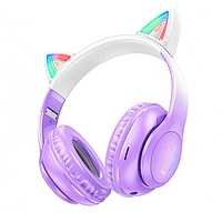 Наушники Hoco W42 Cat Ear Bluetooth с кошачьими ушками и LED подсветкой Фиолетовые с белым PRO_549