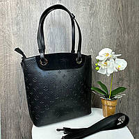 Женская сумка с замшевой вставкой черная стиль Луи Витон PRO_1069