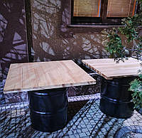 Обеденный стол из бочки с деревянной столешницей 100 х 100 см для кафе, баров, ресторанов