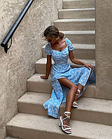 Жіноча літня сукня в квіточку з розрізом новинка 2024