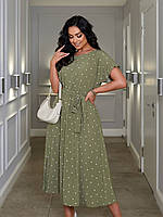 Платье стильное женское летние легкое софт принт в горошек пояс в комплекте