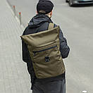 Повсякденні спортивний міський рюкзак Рол топ Proof хакі з відділення під ноутбук Roll Top на 20-24 л., фото 8