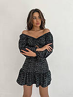 Женское стильное красивое легкое праздничное милое летнее короткое платье в цветочек (белый, черный, красный) Черный, 42/44