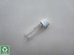 20 - 21 мл СКЛЯНІ Круглі прозорі флакони з гвинтовою кришкою білою ребристою пластиковою, ковпачок, пляшка скляна