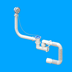 Сифон для ванни нержавіючий випуск , перелив і гофра 40*50 Flat Steamer