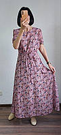 Платье длинное женское батальное свободное летнее легкое шифоновое на подкладке принт как с 2 фото