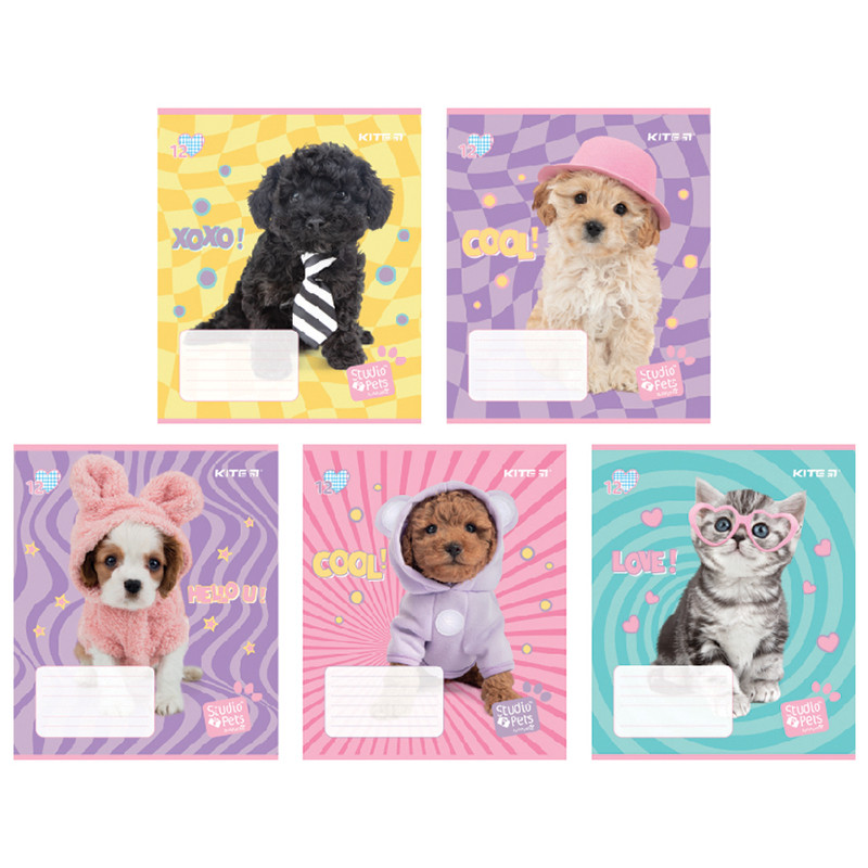 Зошит шкільний Kite Studio Pets SP24-232, 12 аркушів, клітинка, фото 1