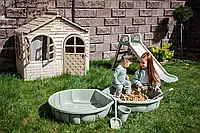 ЕКО НОВИНКА Дитячий ігровий будиночок зі шторками, дитяча гірка та пісочниця мушля ТМ Doloni