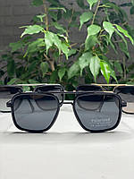 Мужские солнцезащитные очки LACOSTE черные Polarized квадратные поляризованные с двойной переносицей