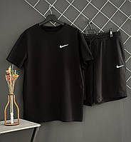 Мужской летний комплект Nike шорты черные футболка черная спортивный комплект Найк на лето