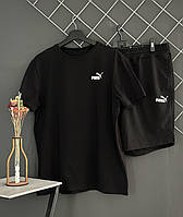 Мужской летний комплект Puma шорты черные футболка черная спортивный комплект Пума на лето