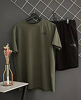 Мужской летний комплект The North Face шорты черные футболка хаки спортивный комплект ТНФ на лето