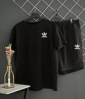 Мужской летний комплект Adidas шорты черные футболка черная спортивный комплект Адидас на лето