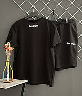 Мужской летний комплект Palm Angels шорты черные футболка черная спортивный комплект Палм Энджелс на лето