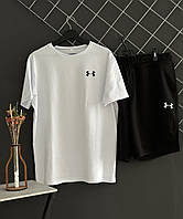 Мужской летний комплект Under Armour шорты черные футболка белая спортивный комплект Андер Армор на лето