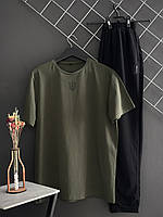 Чоловічий літній комплект із Гербом чорні штани хакі футболка Герб Тризуб