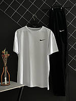 Мужской летний комплект Nike черные штаны белая футболка Найк