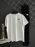 Мужской летний комплект The North Face черные штаны белая футболка Зе Норт Фейс ТНФ