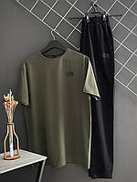 Мужской летний комплект The North Face черные штаны хаки футболка Зе Норт Фейс ТНФ