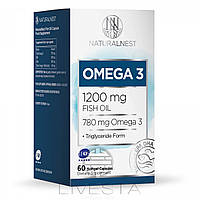 Дієтична добавка "Omega 3 з риб'ячим жиром" NATURALNEST, 60 желатинових капсул