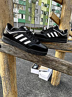 Стильні чорні шкіряні чоловічі кросівки Adidas DropStep (all black), низькі кроси адідас в стилі ретро