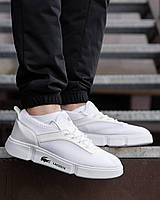 Модные текстильные летние белые мужские кроссовки Lacoste White, красивые кеды лакоста под джинсы для парней