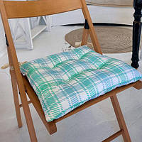Подушка на стілець із зав'язками Біло-бірюзові квадрати