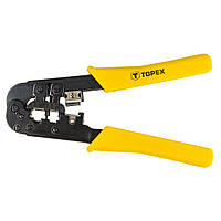 Topex Кліщі обтискні, для обтиску наконечників 6P, 8P, кусачки, в комплекті по 12 наконечників, 185мм